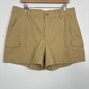 NWT Eddie Bauer Shorts Womens 14 Beige Cargo Pocket Stretch Nylon Spandex Casual
